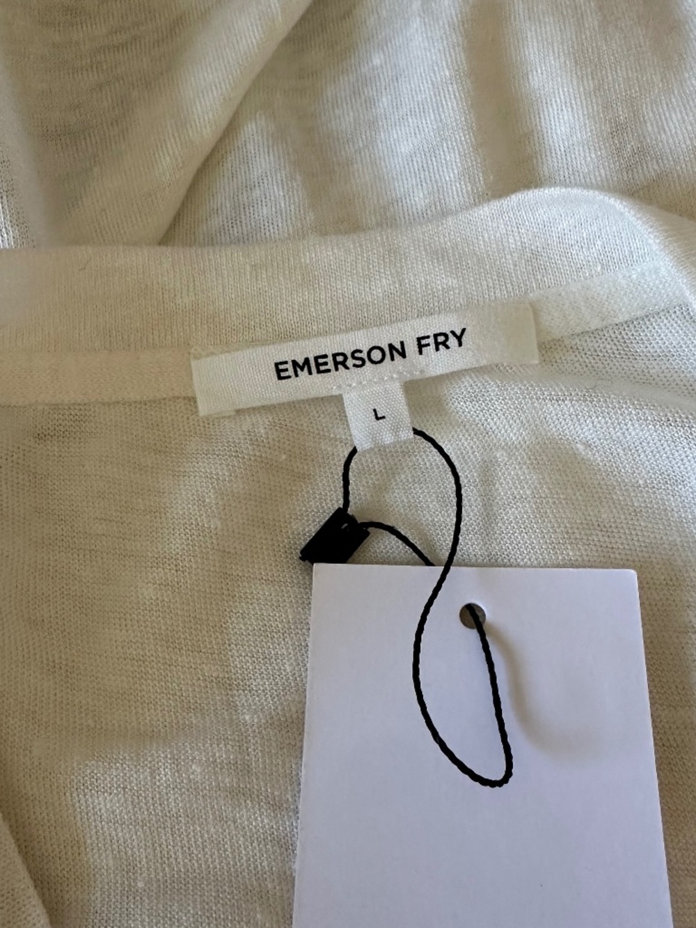 NWT Emerson Fry Linen Long Sleeve Crewneck White T-Shirt | Size Large - Picture 11 of 14